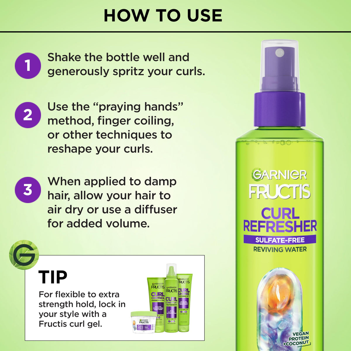 Garnier Curl Refresher being applied to curly hair