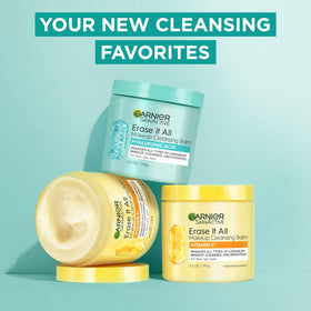 Garnier Erase It All Makeup Cleansing Balm on a bathroom countertop