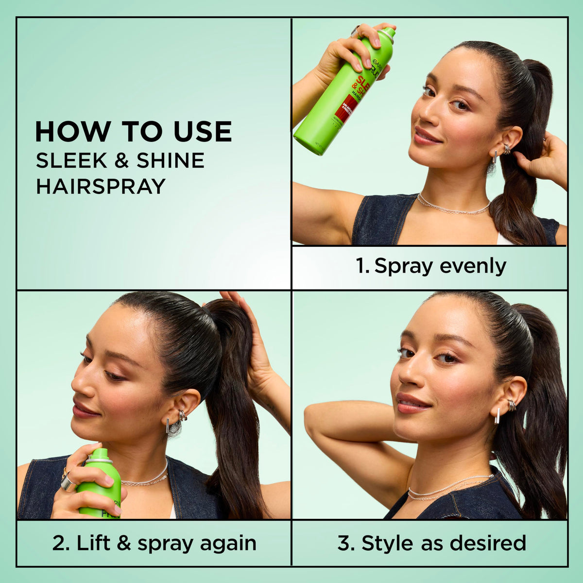 Garnier Fructis Sleek & Shine Hairspray in bathroom setting