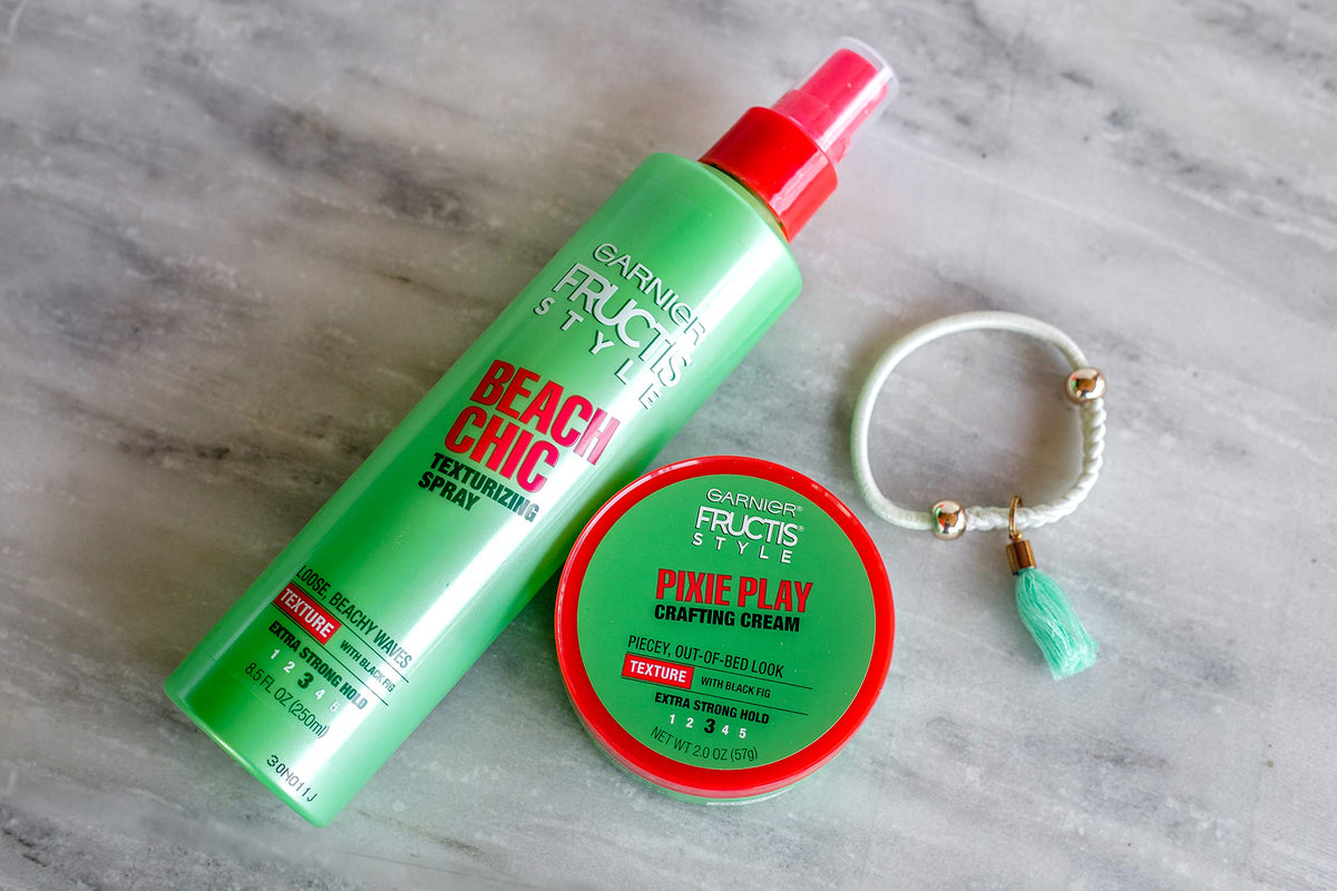 Garnier Fructis Style Pixie Play Crafting Cream on a bathroom shelf