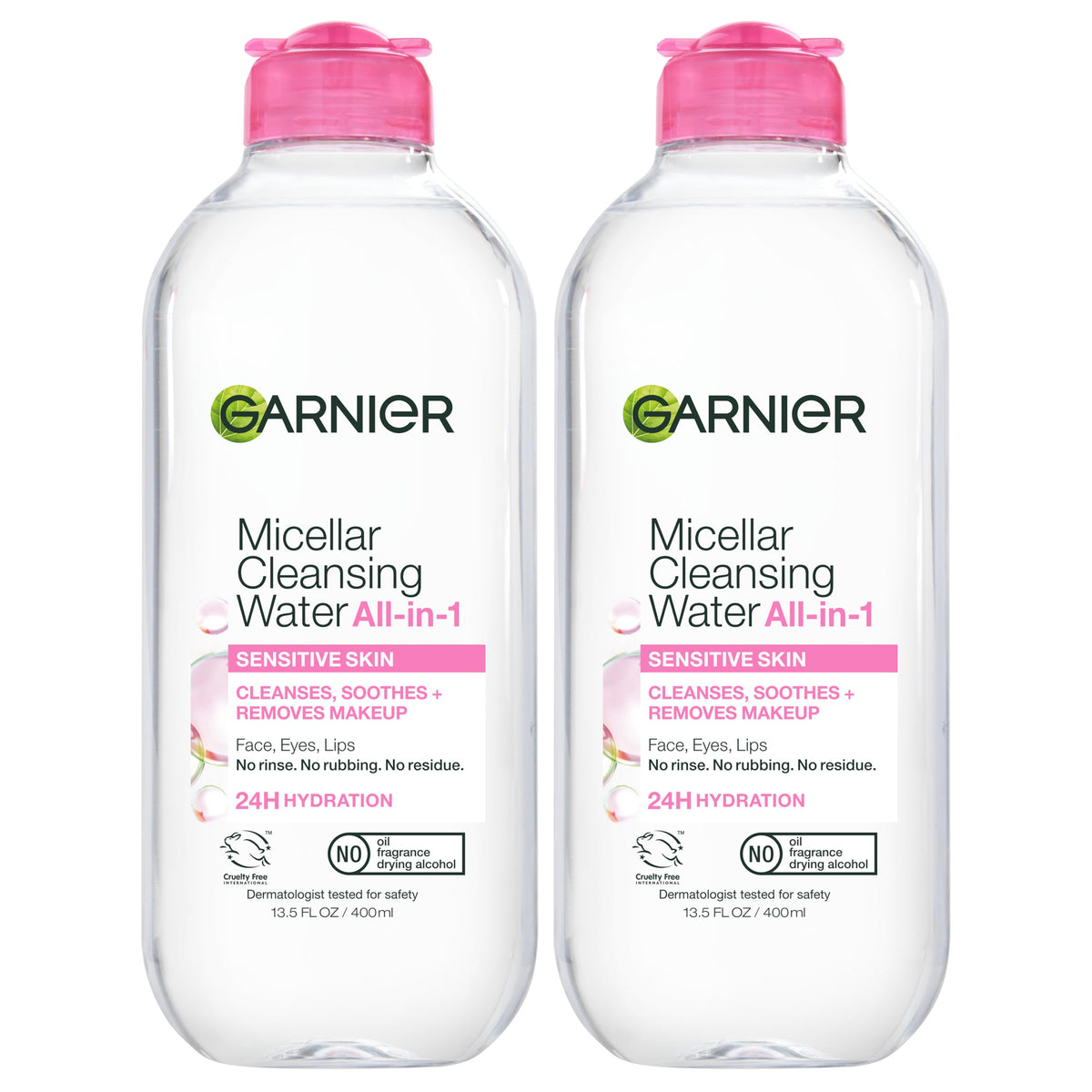 Garnier Micellar Water 400mL front view with clear liquid