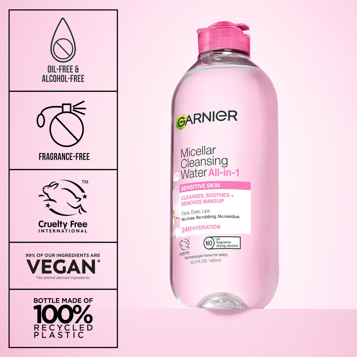 Garnier Micellar Water 400mL with cotton pads for application