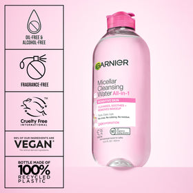 Garnier Micellar Water 400mL with cotton pads for application