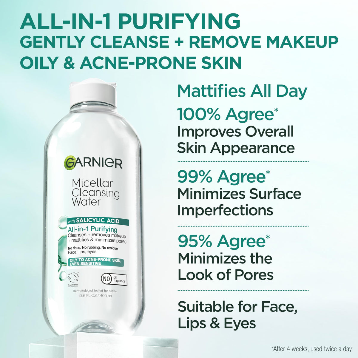 Garnier Micellar Water bottle with label details