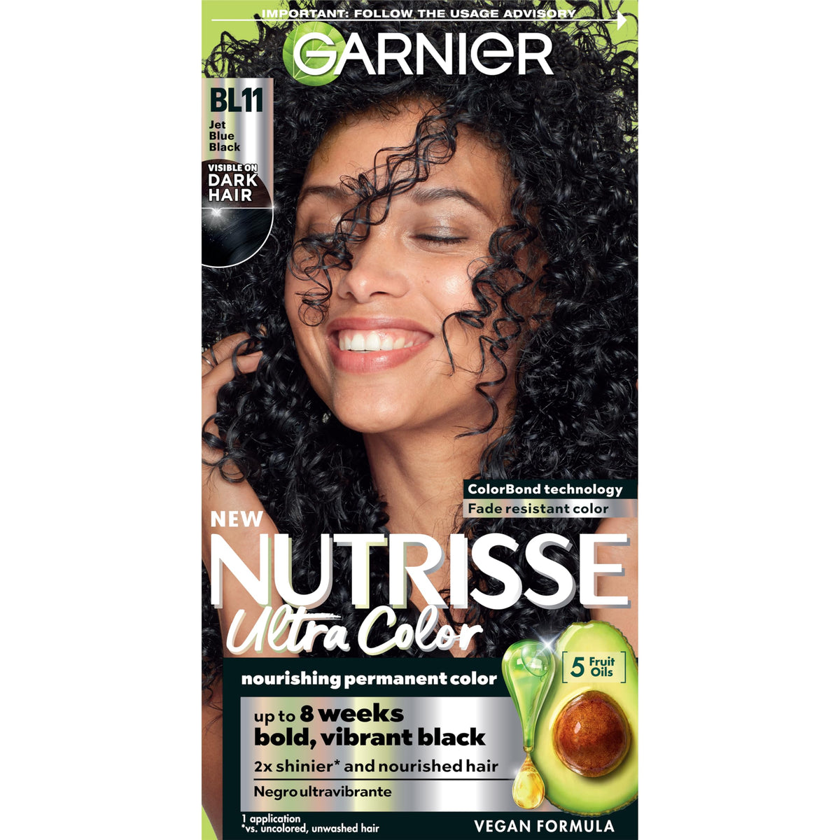 Garnier Nutrisse Ultra Color BL11 Jet Blue Black hair dye packaging front view