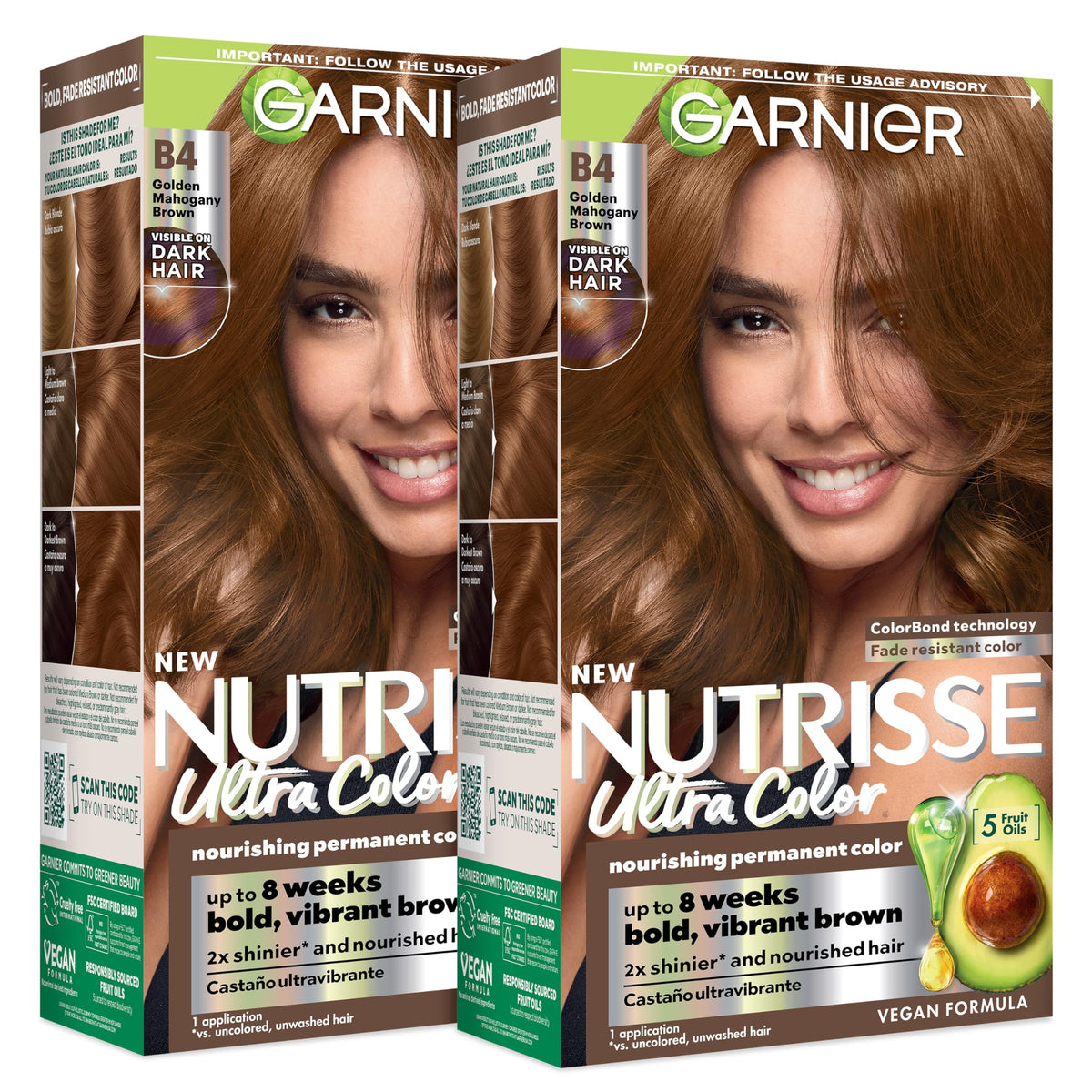 Garnier Nutrisse Ultra Color Hair Dye B4 Golden Mahogany Brown front view