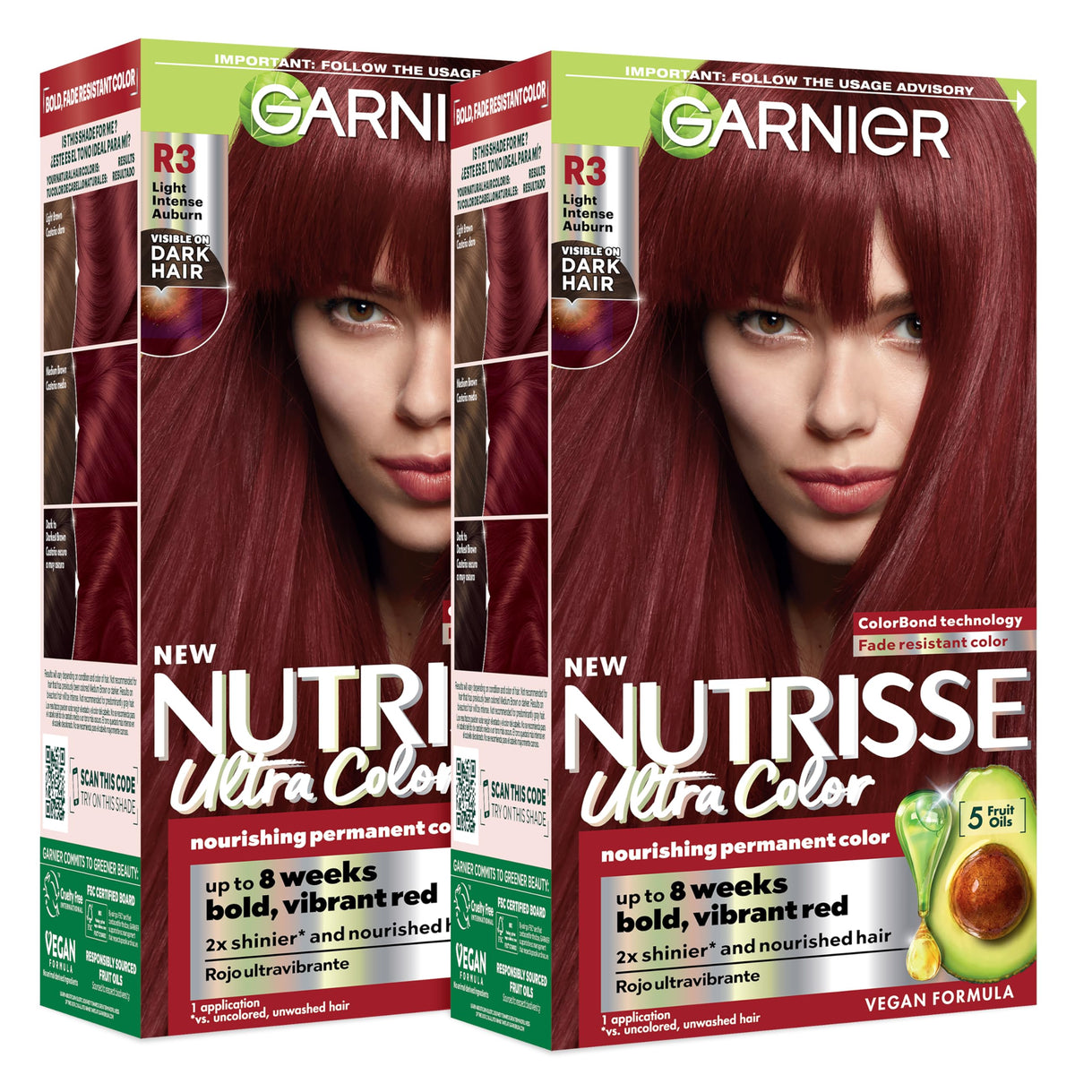 Garnier Nutrisse Ultra Color Hair Dye R3 Light Intense Auburn packaging front view