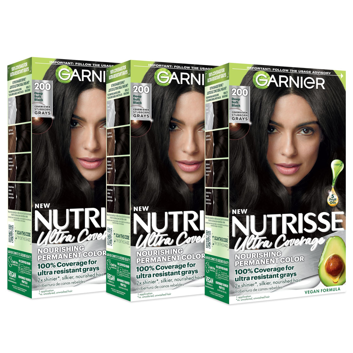 Garnier Nutrisse Ultra Coverage Hair Color 200 Deep Soft Black box front view