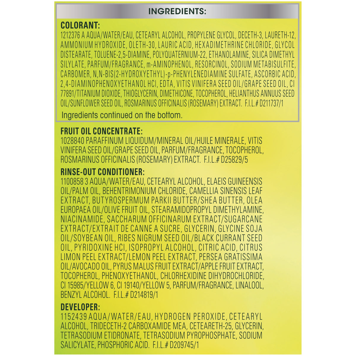 Garnier Nutrisse Ultra Coverage Hair Color Deep Soft Black ingredients list
