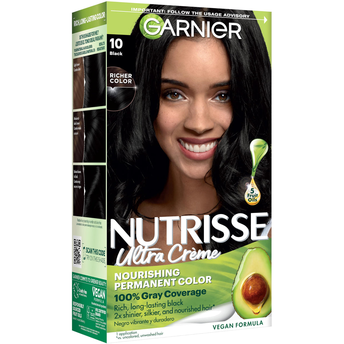 Garnier Nutrisse Ultra Crème Hair Color 10 Black front view