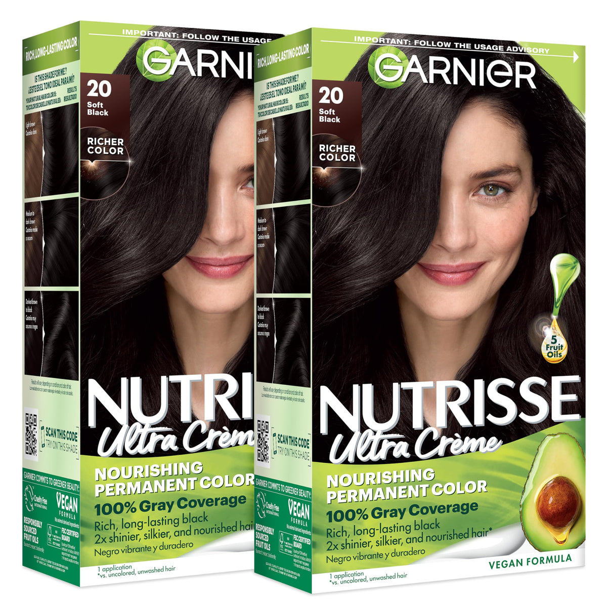 Garnier Nutrisse Ultra Crème Hair Color 20 Soft Black packaging front view