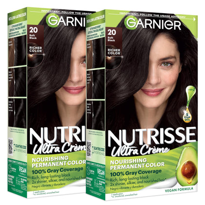 Garnier Nutrisse Ultra Crème Hair Color 20 Soft Black packaging front view