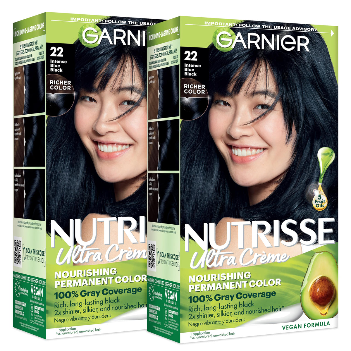 Garnier Nutrisse Ultra Crème Hair Color 22 Intense Blue Black front view