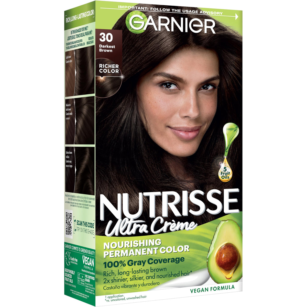 Garnier Nutrisse Ultra Crème Hair Color 30 Darkest Brown front view