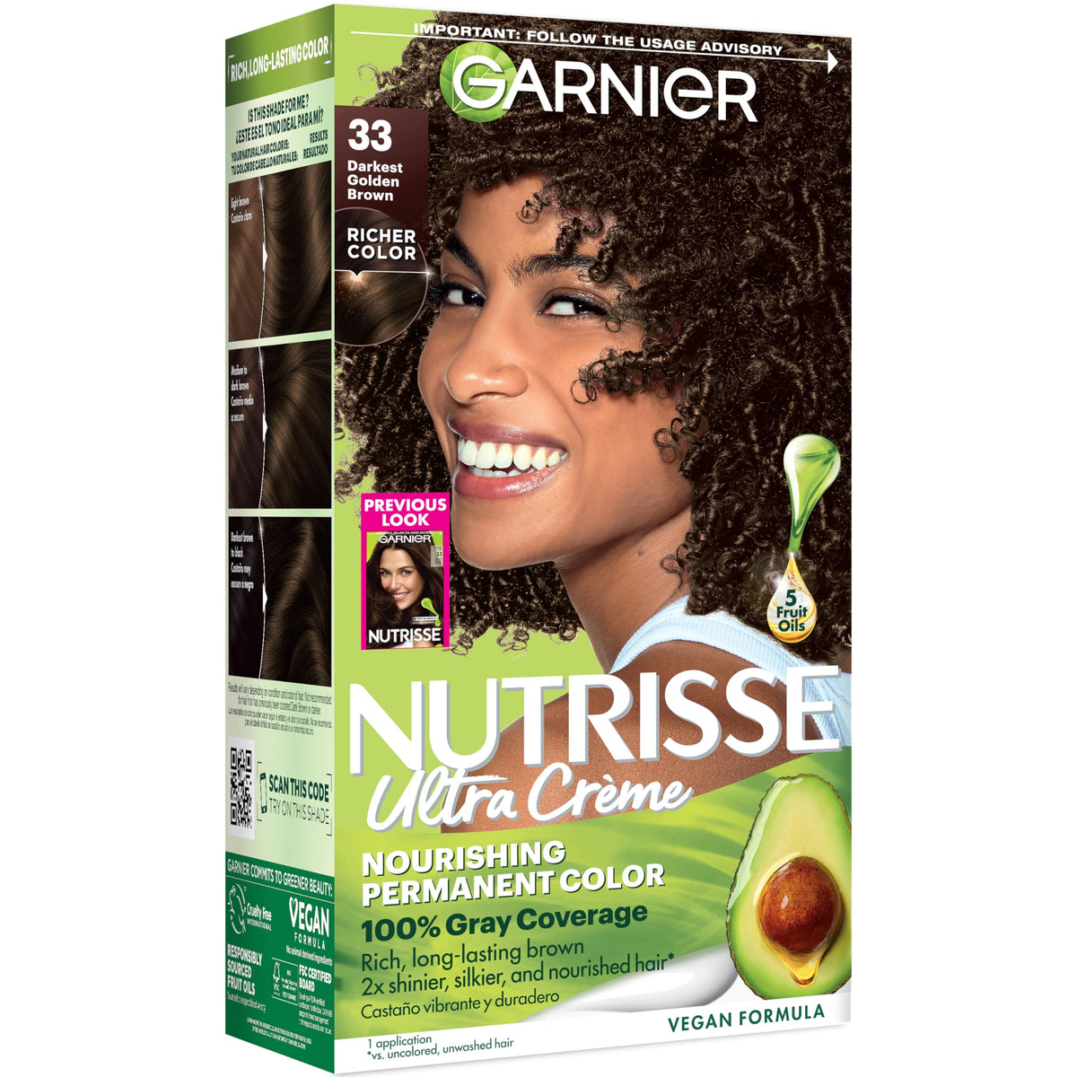 Garnier Nutrisse Ultra Crème Hair Color 33 Darkest Golden Brown packaging front view