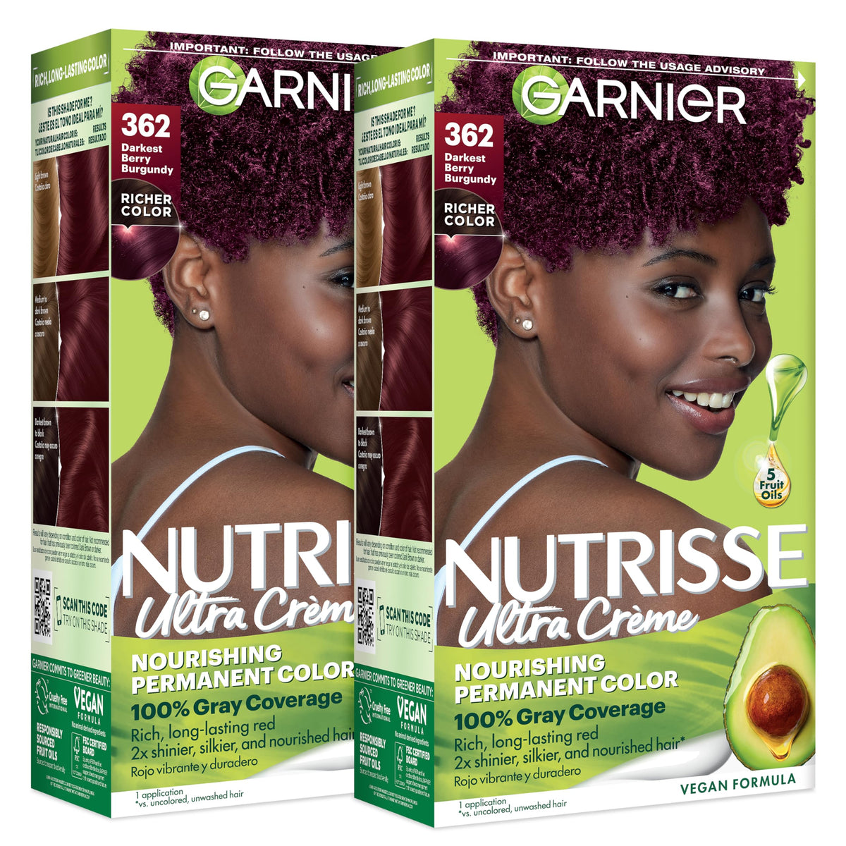 Garnier Nutrisse Ultra Crème Hair Color 362 Darkest Berry Burgundy front view