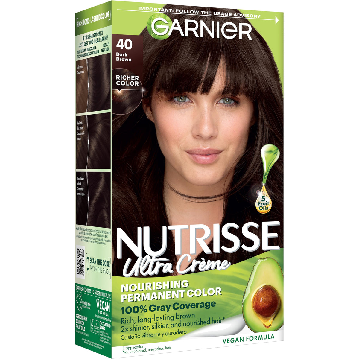 Garnier Nutrisse Ultra Crème Hair Color 40 Dark Brown packaging front view