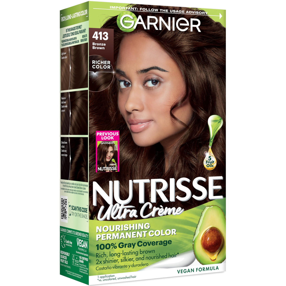 Garnier Nutrisse Ultra Crème Hair Color 413 Bronze Brown packaging front view