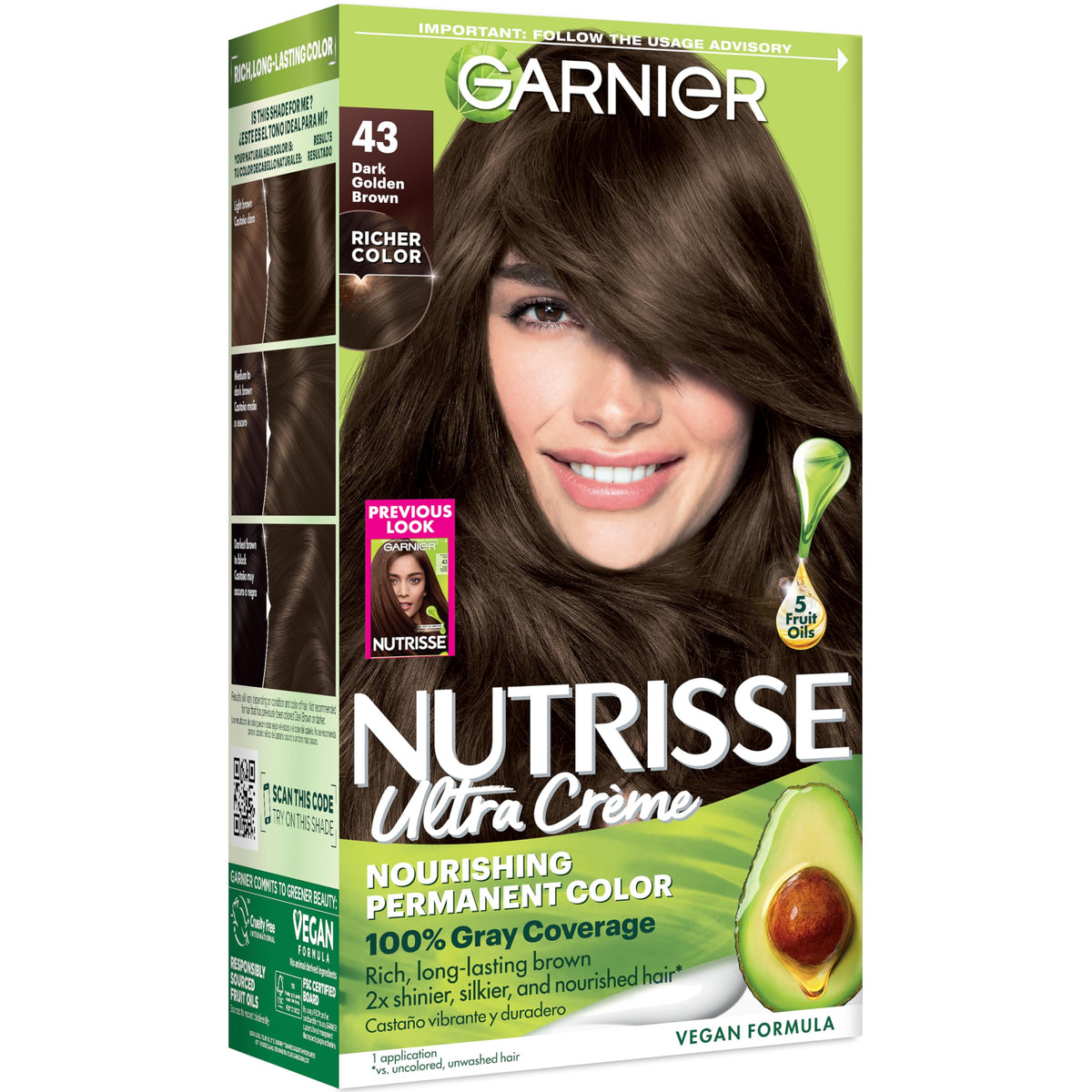 Garnier Nutrisse Ultra Crème Hair Color 43 Dark Golden Brown front view