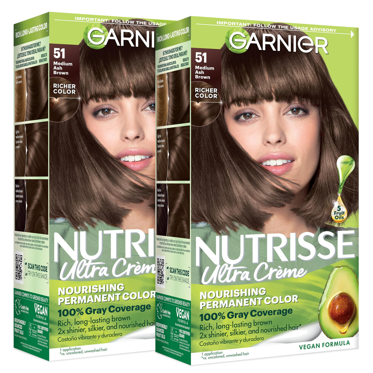Garnier Nutrisse Ultra Crème Hair Color 51 Medium Ash Brown front view