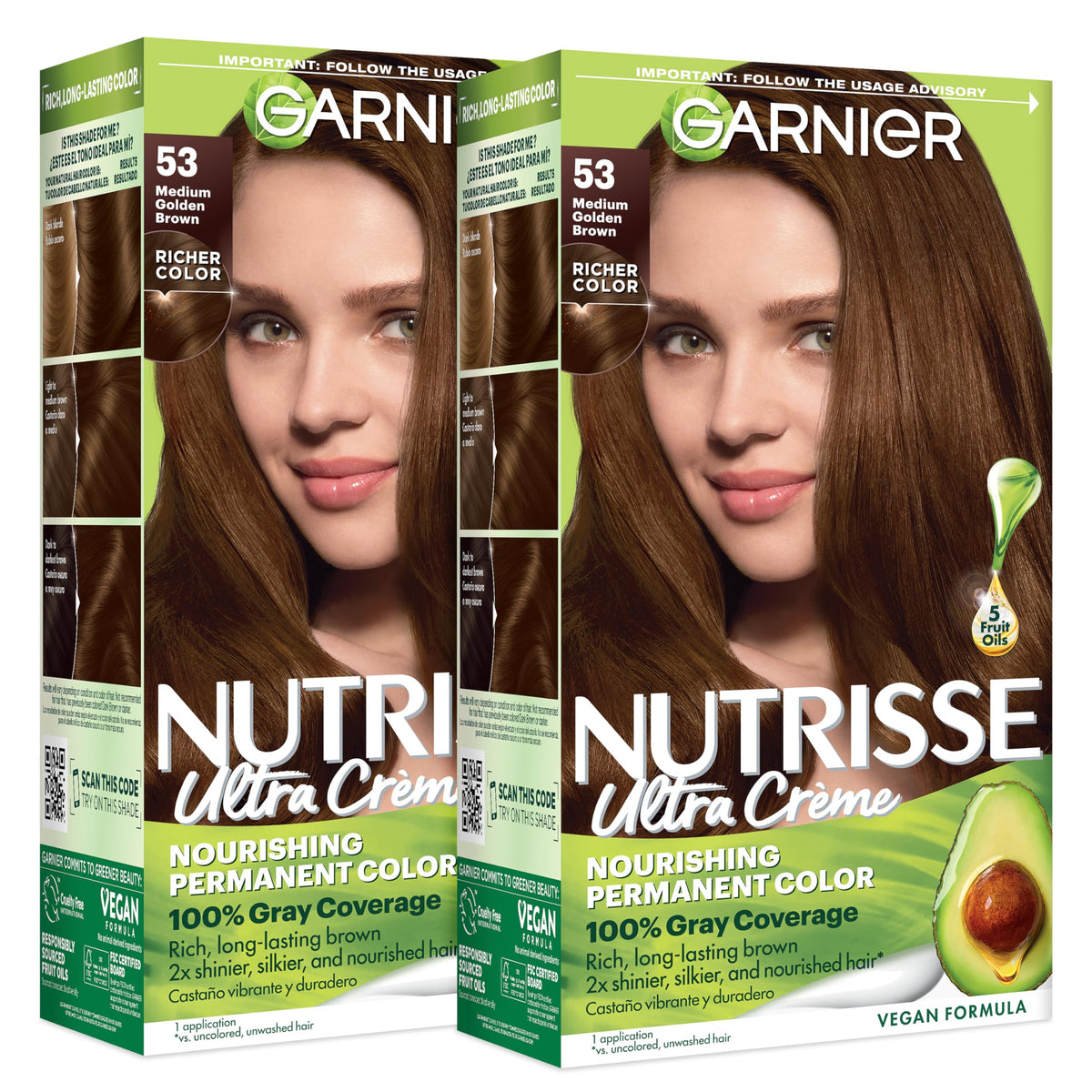 Garnier Nutrisse Ultra Crème Hair Color 53 Medium Golden Brown packaging front view