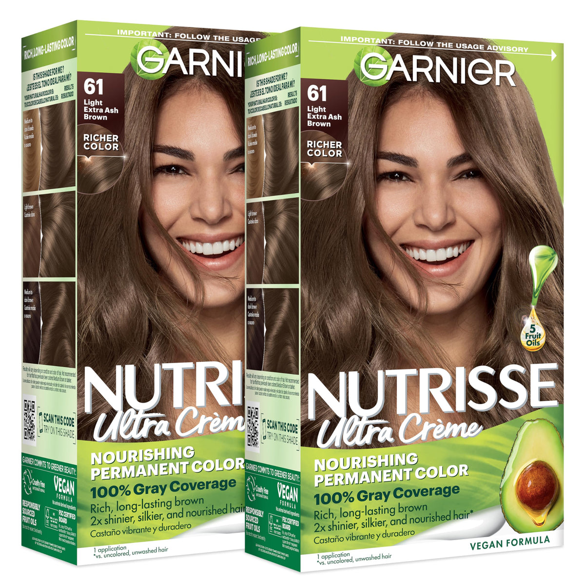 Garnier Nutrisse Ultra Crème Hair Color 61 Light Extra Ash Brown packaging front view