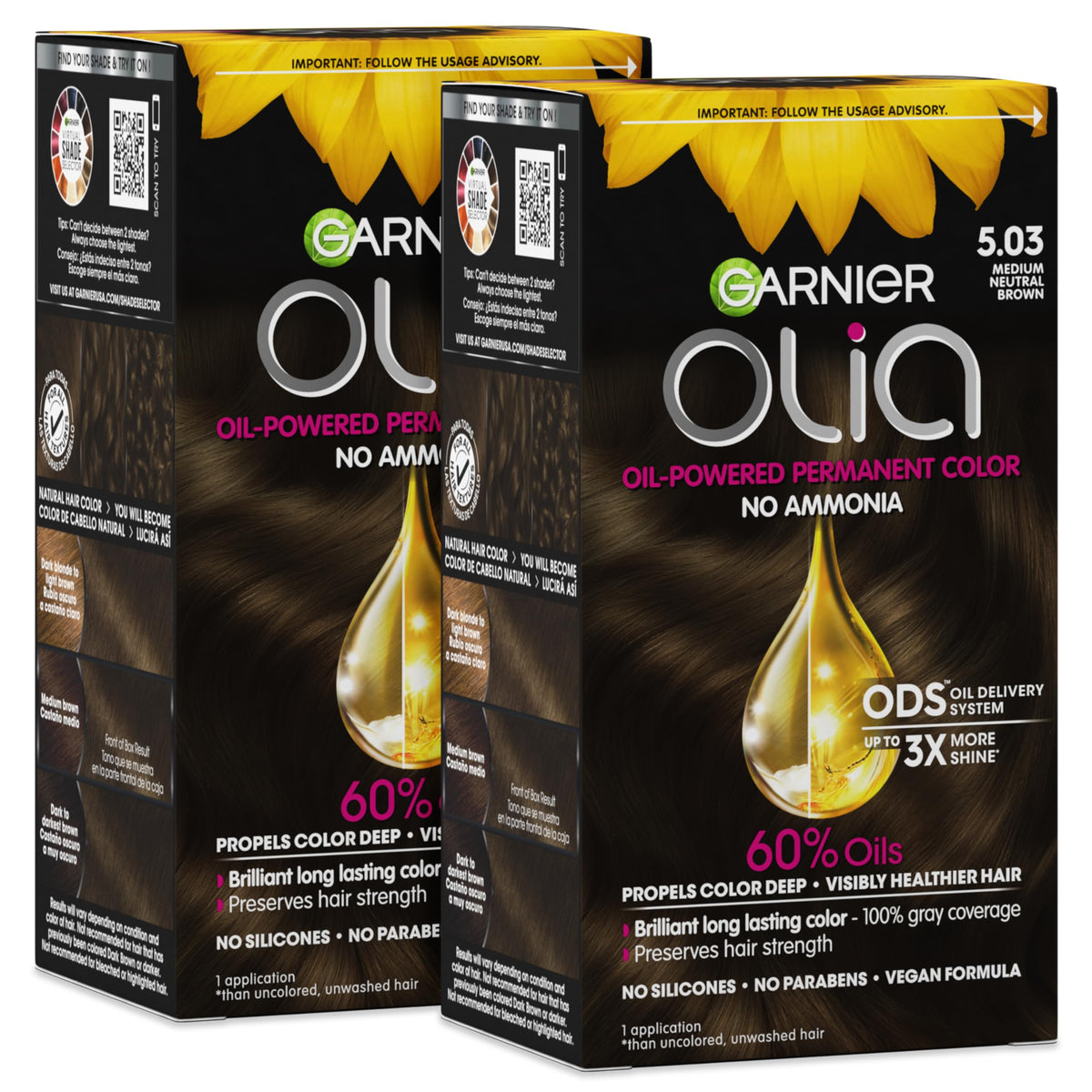 Garnier Olia Hair Color 5.03 Medium Neutral Brown box front view