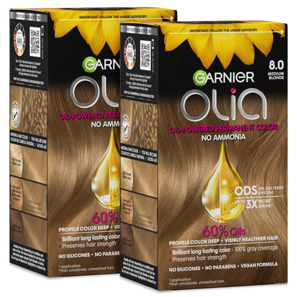 Garnier Olia Hair Color 8.0 Medium Blonde box front view