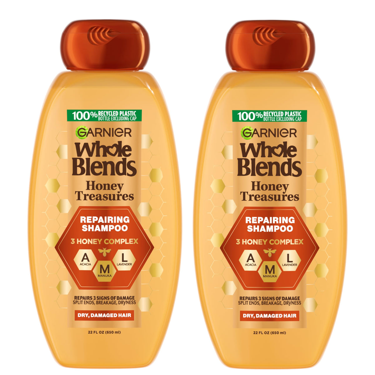Garnier Whole Blends Honey Treasures Repairing Shampoo front view 22 Fl Oz