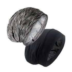 GB Selected Silk Satin Lined Bonnet Sleep Cap front view in black