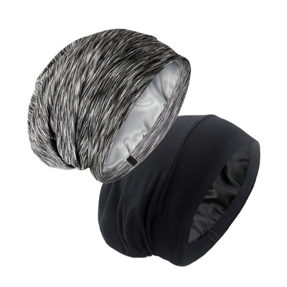 GB Selected Silk Satin Lined Bonnet Sleep Cap front view in black