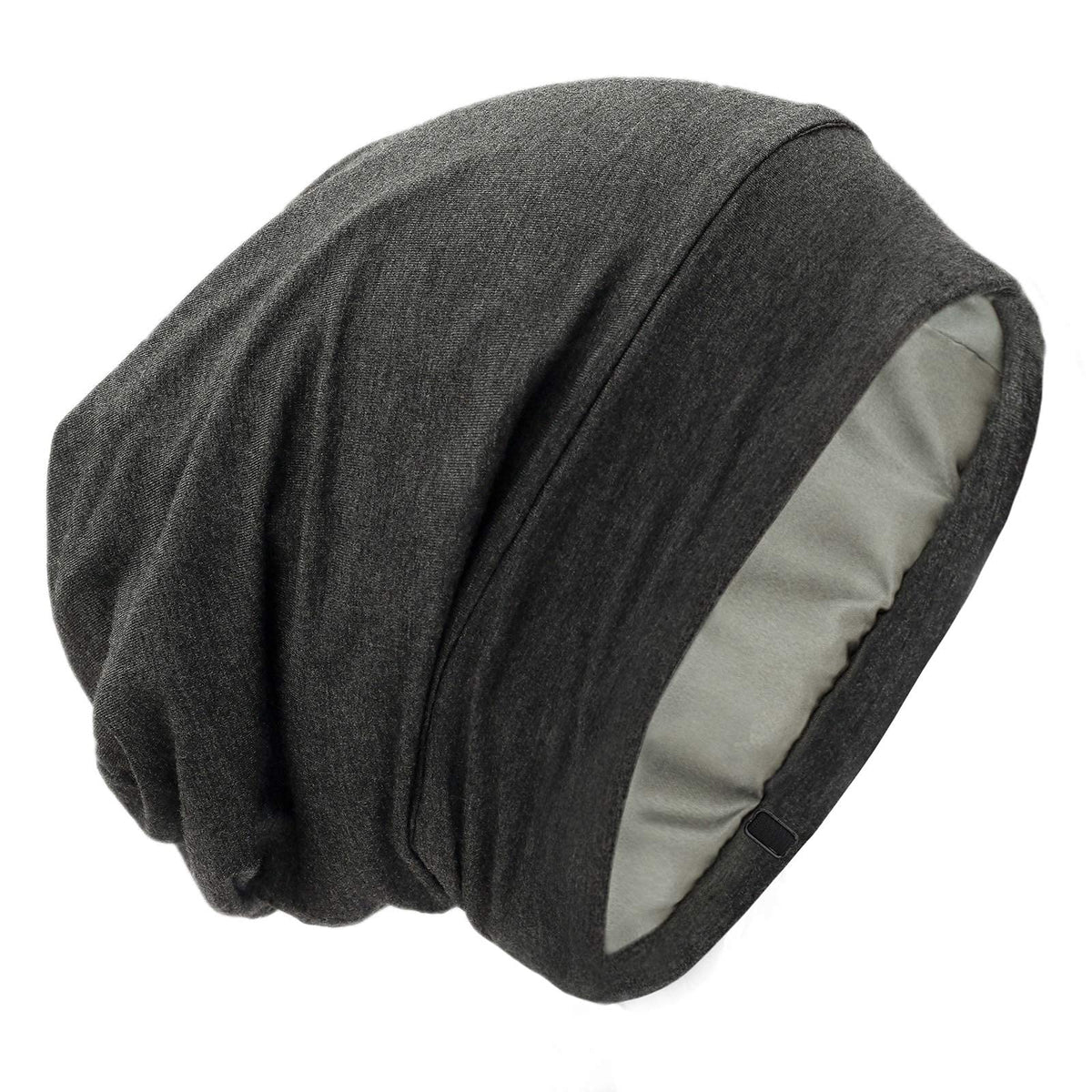 GB Selected Silk Satin Lined Bonnet Sleep Cap front view in dark grey