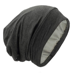 GB Selected Silk Satin Lined Bonnet Sleep Cap front view in dark grey