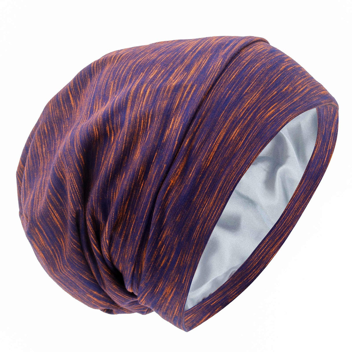 GB Selected Silk Satin Lined Bonnet Sleep Cap front view, Mixed Purple