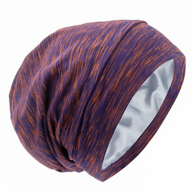 GB Selected Silk Satin Lined Bonnet Sleep Cap front view, Mixed Purple