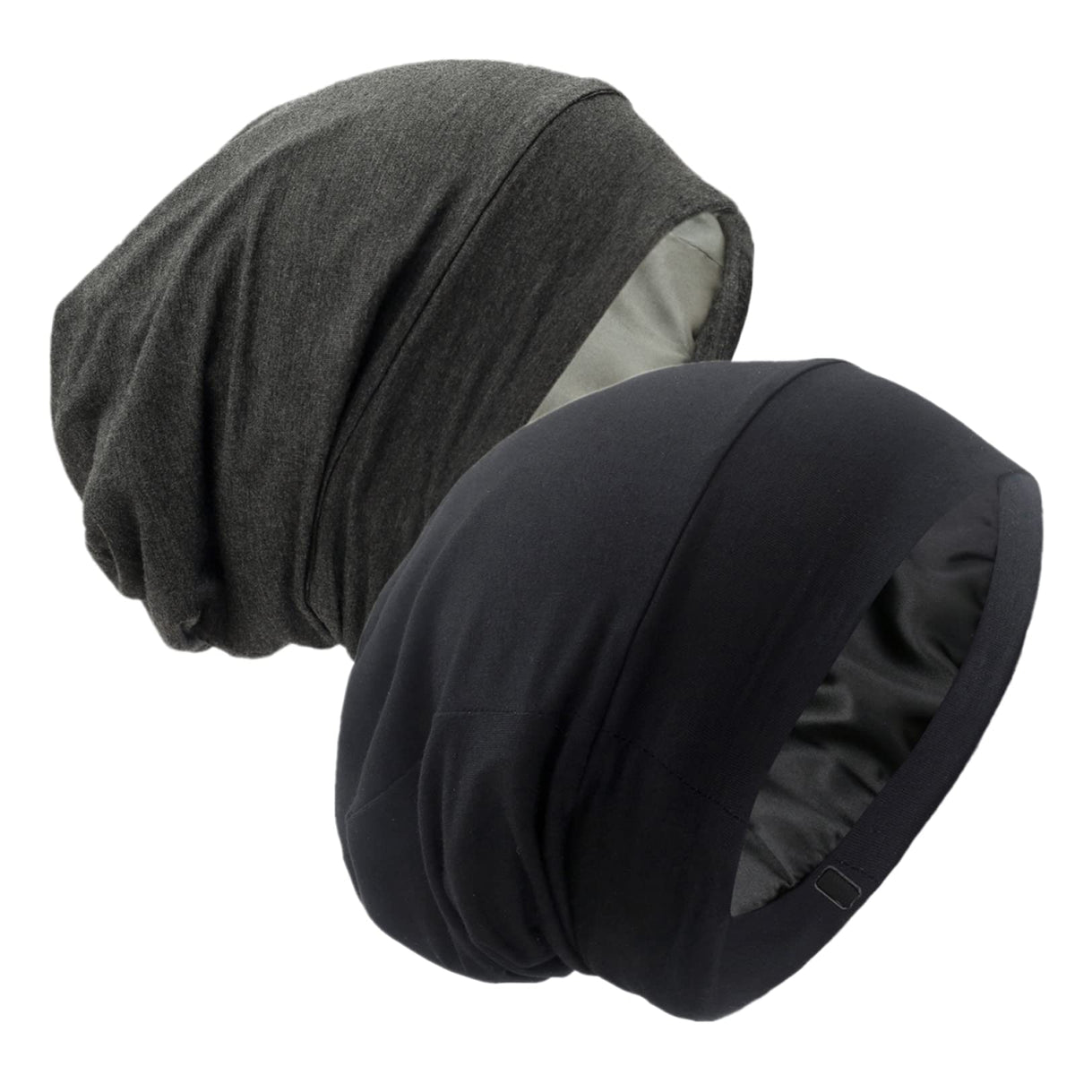 GB Selected Silk Satin Lined Bonnet Sleep Cap in black and dark grey