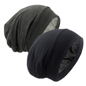 GB Selected Silk Satin Lined Bonnet Sleep Cap in black and dark grey