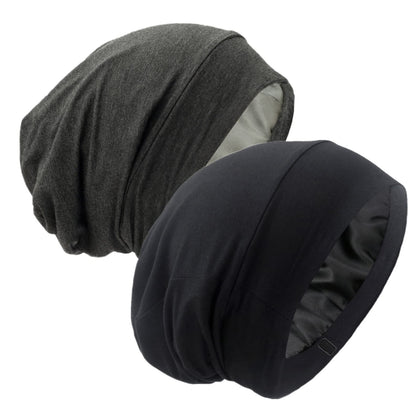 GB Selected Silk Satin Lined Bonnet Sleep Cap in black and dark grey