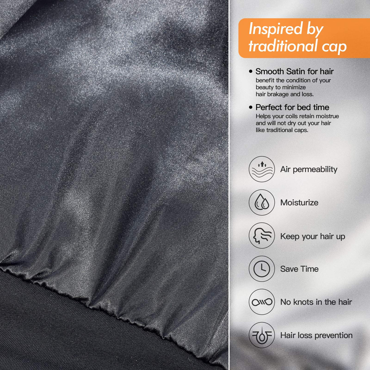 GB Selected Silk Satin Lined Bonnet Sleep Cap in light grey on a flat surface