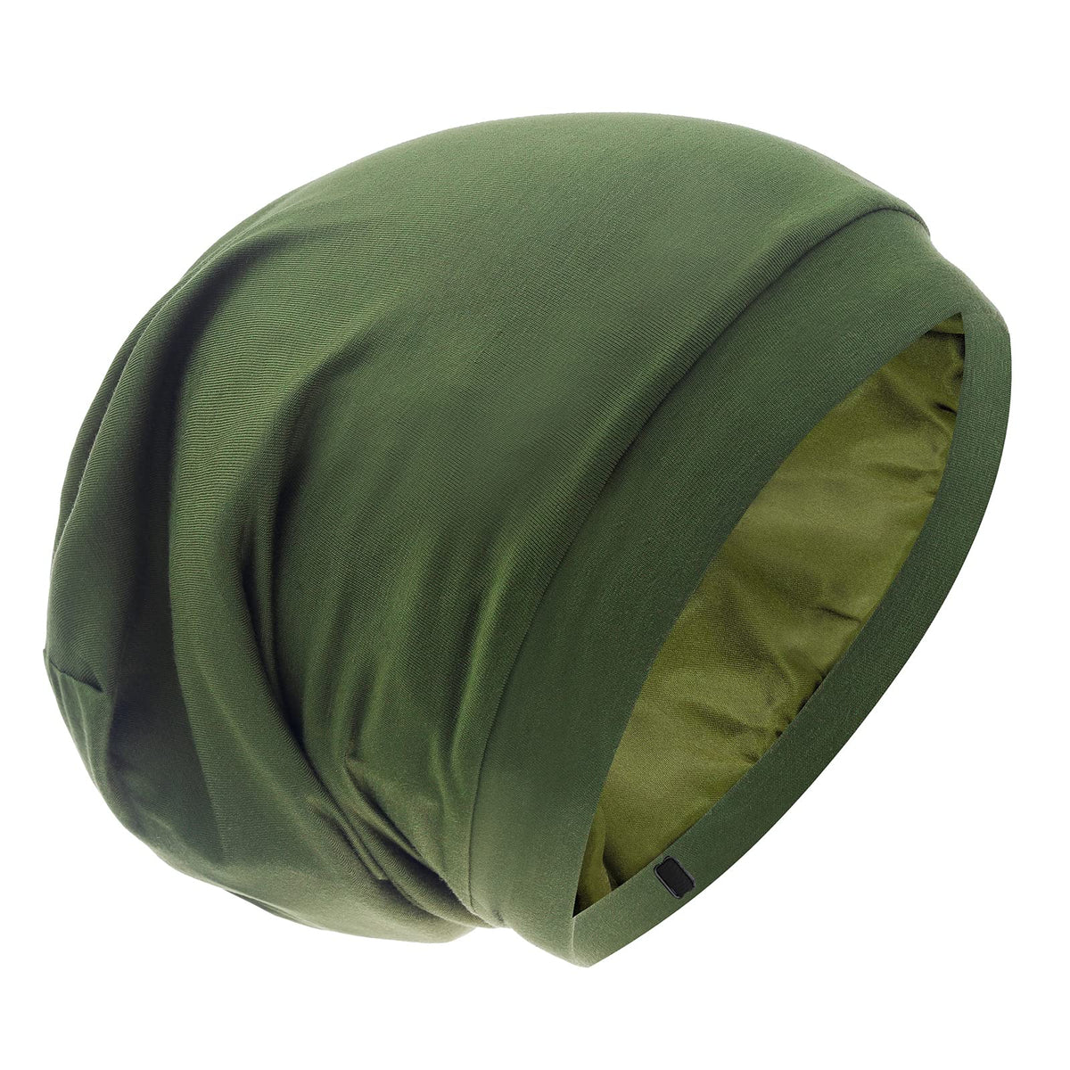 GB Selected Silk Satin Lined Bonnet Sleep Cap in Olive Green front view