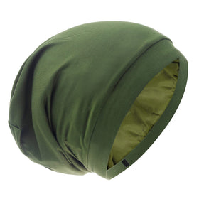 GB Selected Silk Satin Lined Bonnet Sleep Cap in Olive Green front view