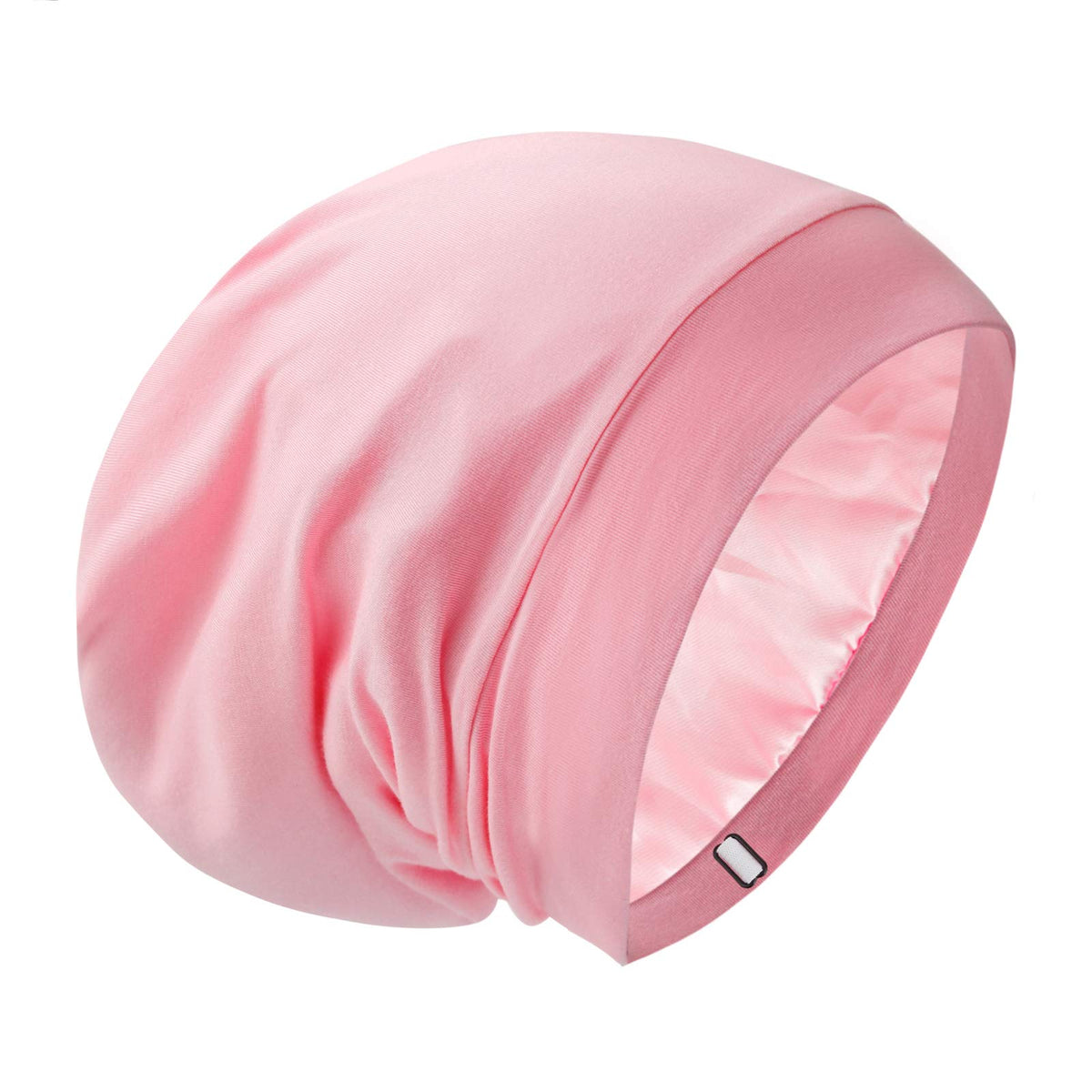 GB Selected Silk Satin Lined Bonnet Sleep Cap in solid pink front view