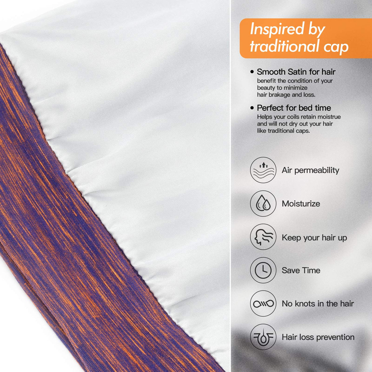 GB Selected Silk Satin Lined Bonnet Sleep Cap showing soft satin interior