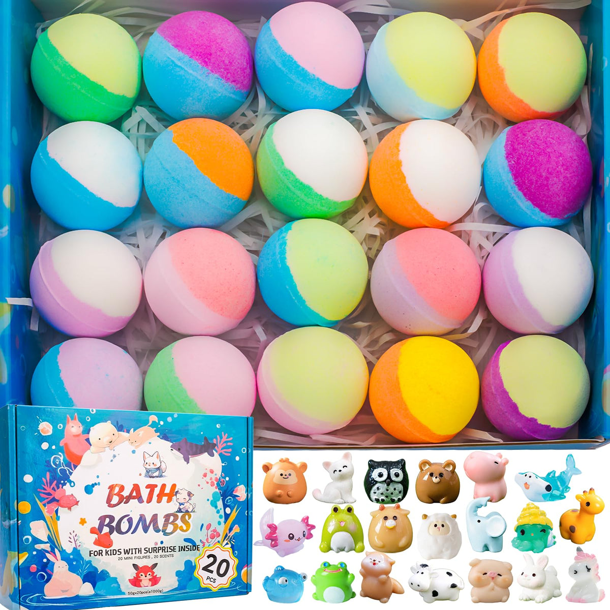 GDXINYES 20 Pack Bath Bombs for Kids assorted colours