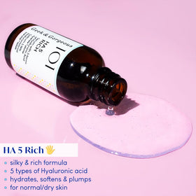 Geek & Gorgeous HA 5 Rich Serum packaging with ingredients list