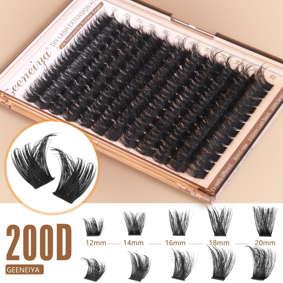 Geeneiya 200D thick lash clusters in various lengths
