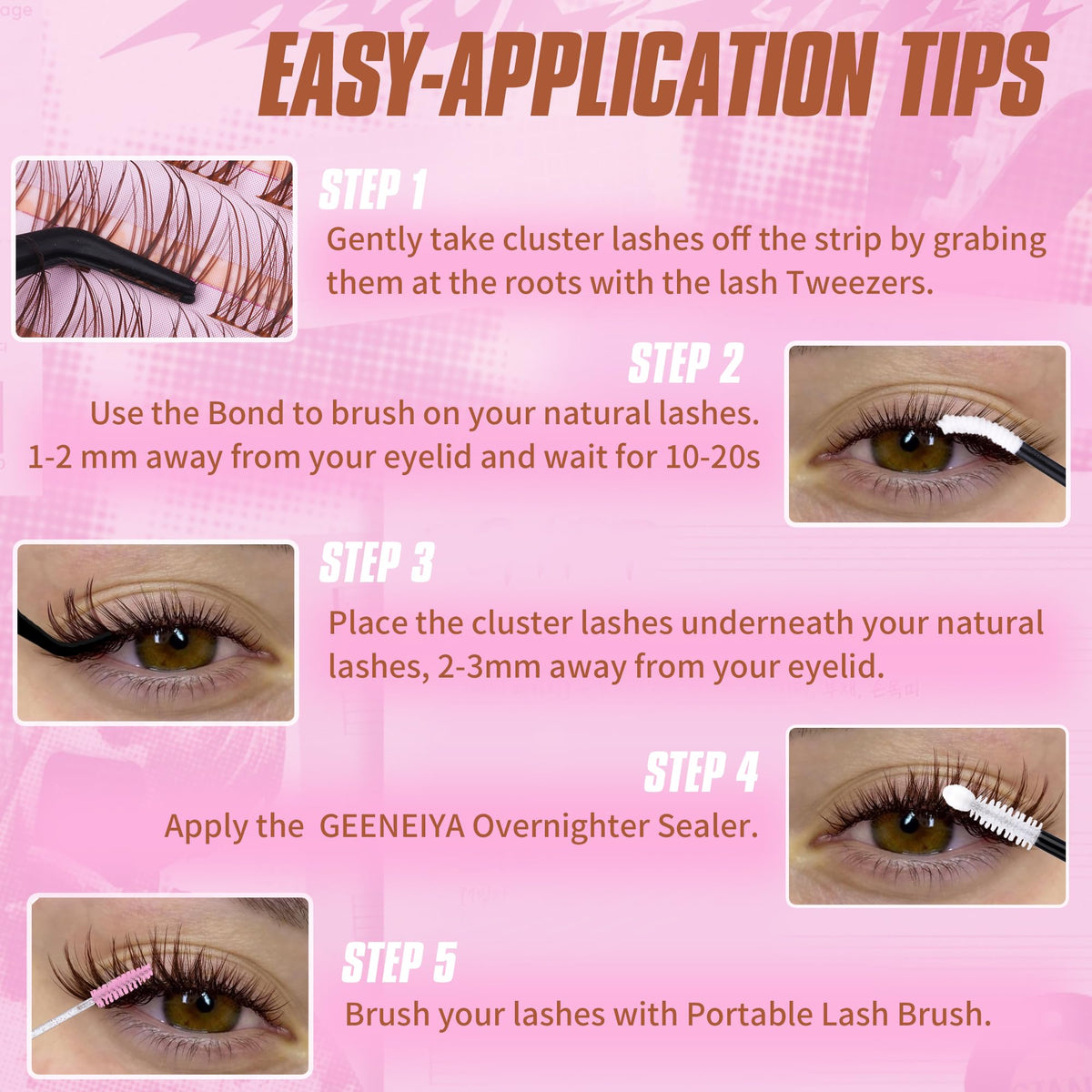 Geeneiya BROWN VENUS Lashes clusters on model's eyes