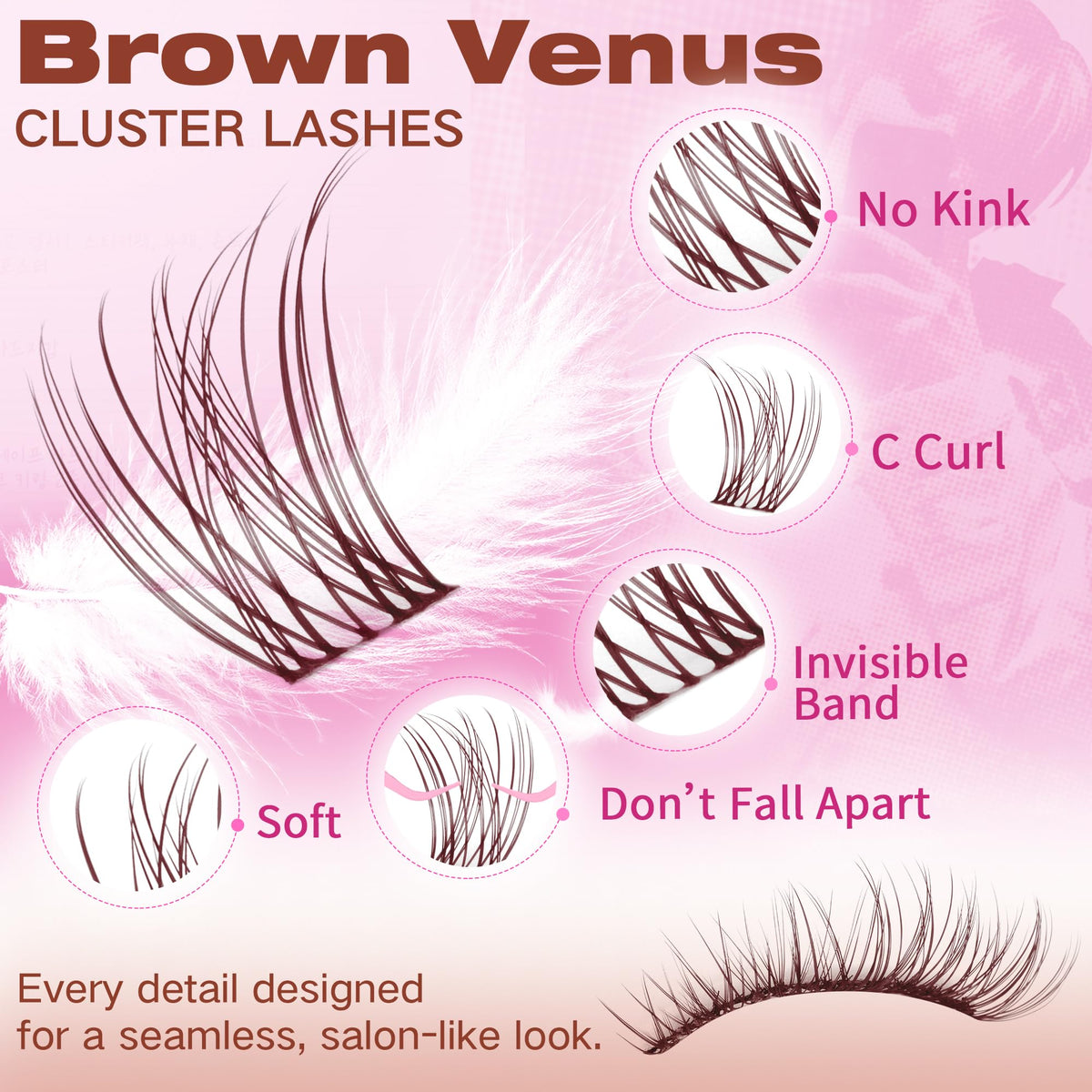 Geeneiya BROWN VENUS Lashes clusters with tweezers and lash remover