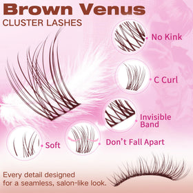 Geeneiya BROWN VENUS Lashes clusters with tweezers and lash remover