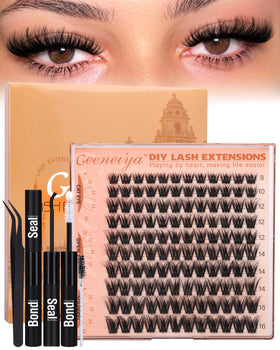 Geeneiya Fluffy Lash Clusters Kit front view with 8-16MM lashes